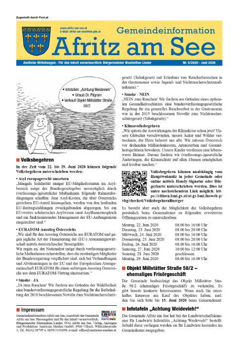 Gemeindeinformationsblatt Juni 2020